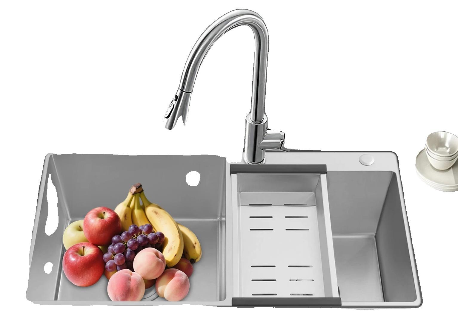 OEM Edelstahlspüle, Doppelbecken, 78 x 43 x 21 cm, Große Beckenkapazität: 30L, Kleine Beckenkapazität: 23L, Installationsart: Einbau/Unterbau 2394