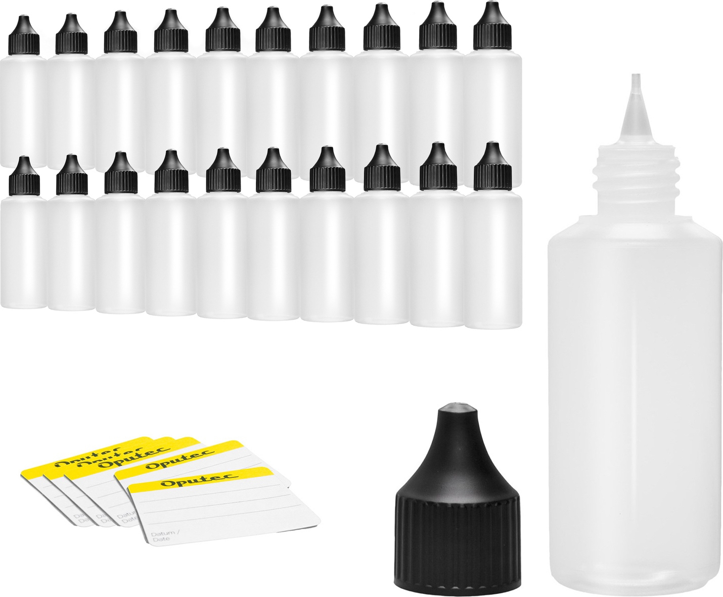 Oputec 10 x 100 ml spuitflessen van glas met verstuiver 10 etiketten, bruine glazen flessen met fijne sproeikop, kleine pompspray-fles