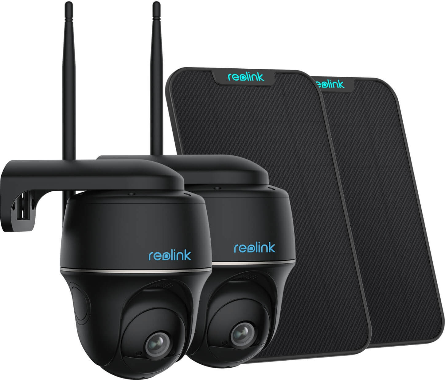 Reolink 2K 355°/140° PTZ solárna/batériová bezpečnostná kamera pre vonkajšie použitie s 2,4/5GHz WiFi, detekciou osôb/vozidiel, PIR senzorom, 2-cestným zvukom, Argus PT-2K (čierna) + solárny panel (2ks)
