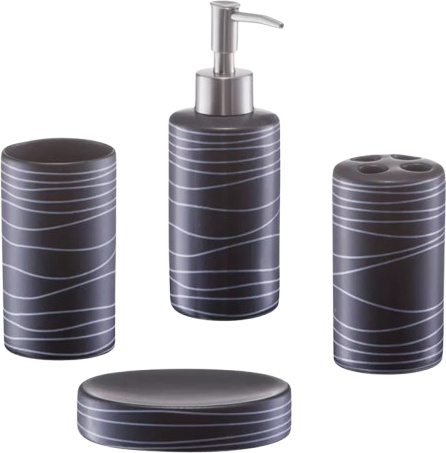 4er Set Zeller Badaccessoires, Keramik, schwarz