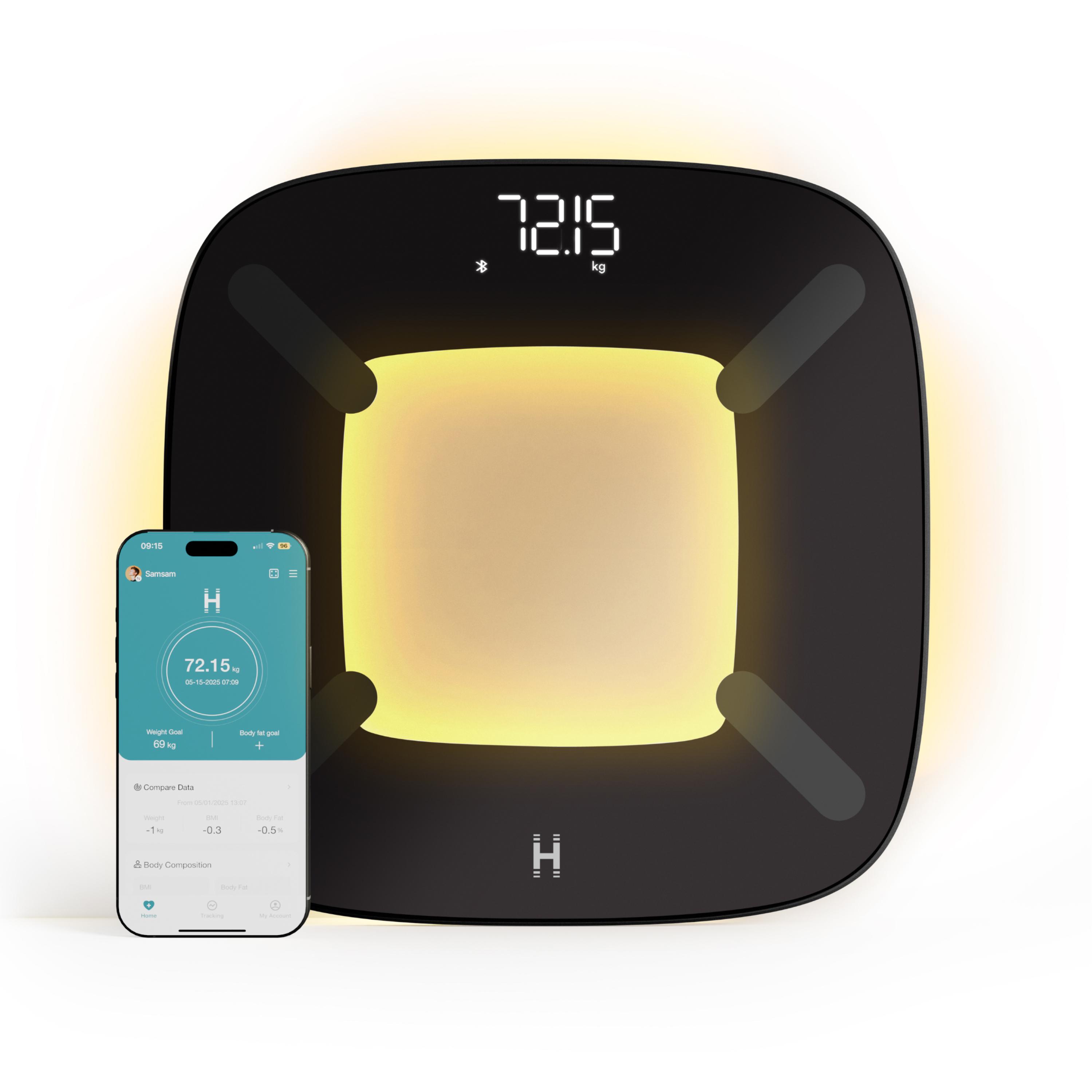 Homedics SCL-BBC200-BK3R glo Smart Body Analyser Scale Körperanalysewaage Bluetooth Nachtlicht Glas 30,5 cm