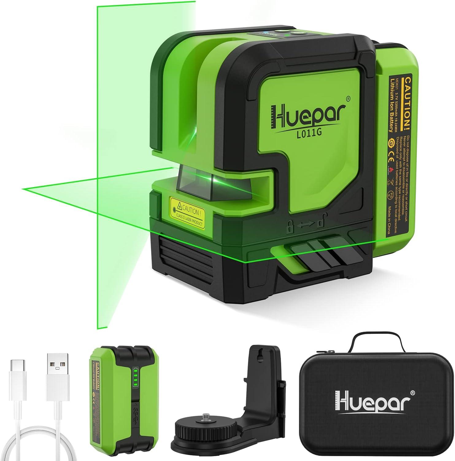 Huepar L011G Kreuzlinienlaser Grün, 180 Grad Horizontal, 5200mAh Akku, USB-C
