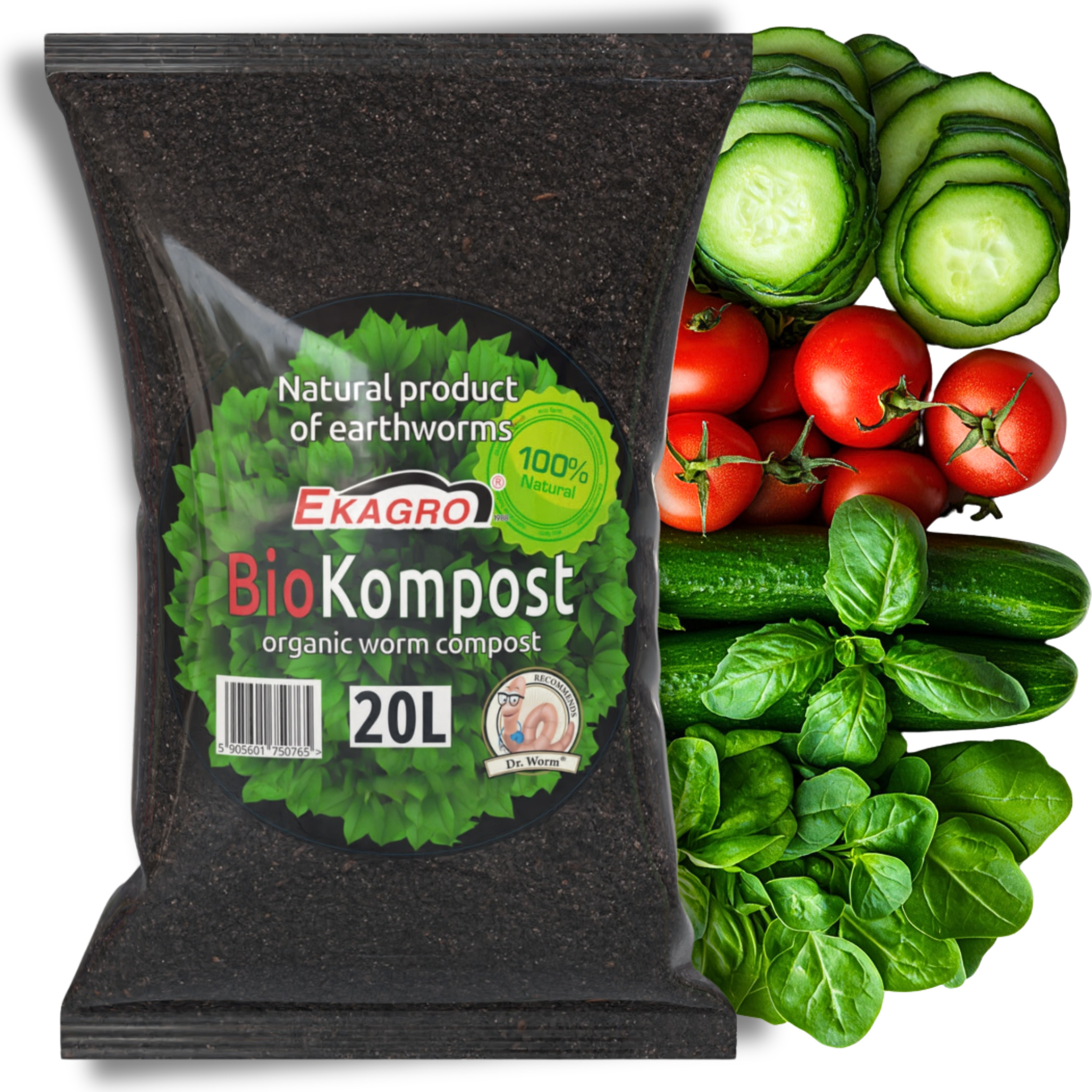 EKAGRO | Dünger - 20 Liter, Wurmhumus, Wurmdünger, Universaldünger - Rasendünger, Tomaten Düngen, Rosendünger, BioKompost
