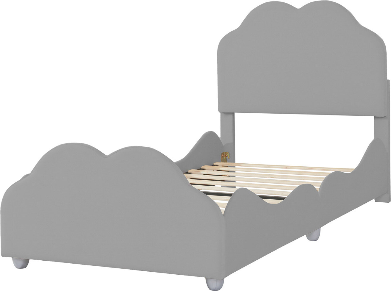 Polsterbett Kinderbett(Grau)hohes Geländer-Kinderbettgestell mit wolkenförmigem Kopf- und Fußteil. Einzelbett in hautfreundlichem Samt