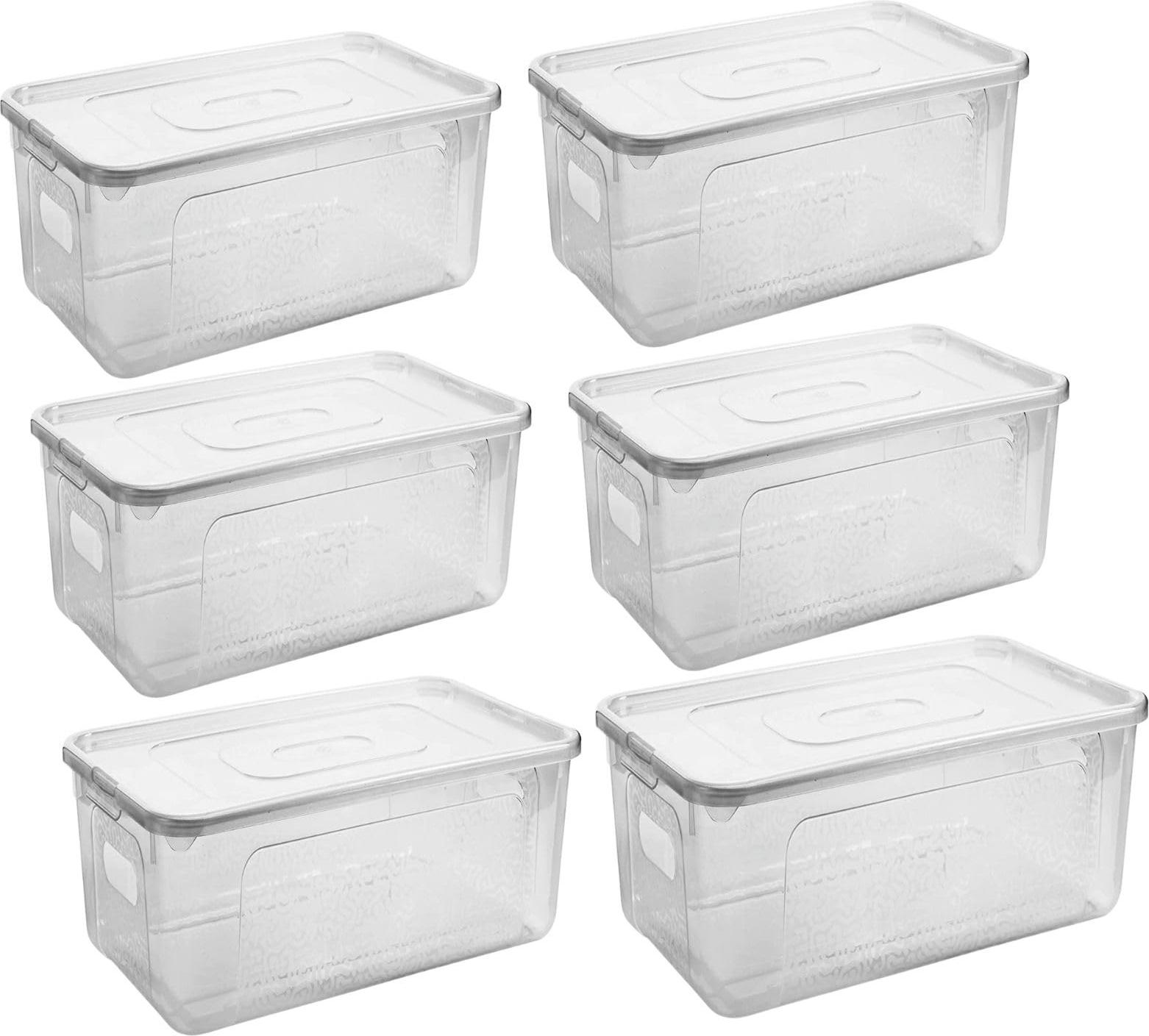 Centi Stapelbare Aufbewahrungsbox mit Clipdeckel, 17L, transparent, vielseitig, 6er-Set 2F32707