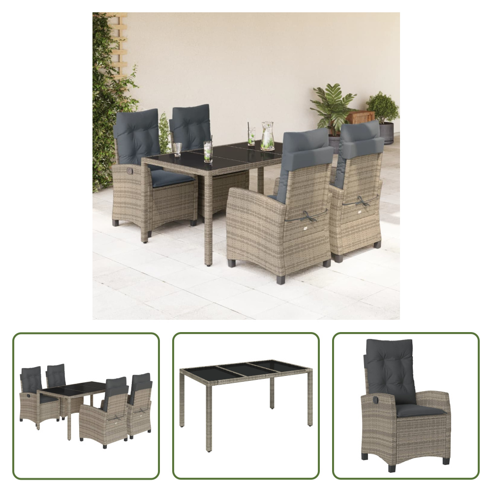 The Living Store 5-dielny záhradný jedálenský set s vankúšmi sivý polyratan