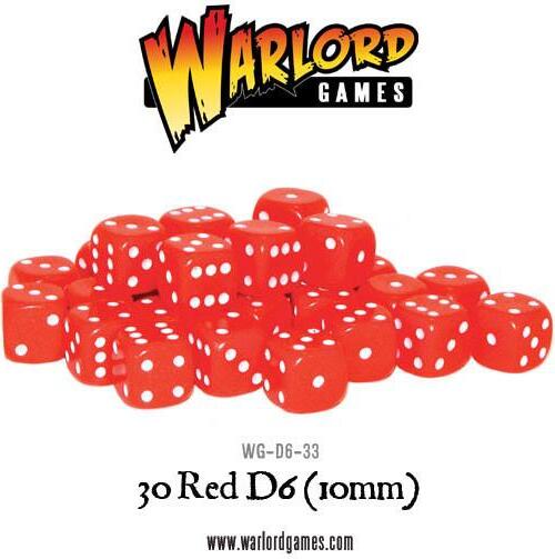 Warlord Games 30 Stück D6 Würfel, 10mm Kantenlänge, Rot für Brettspiele, Tabletop und RPGs WG-D6-33