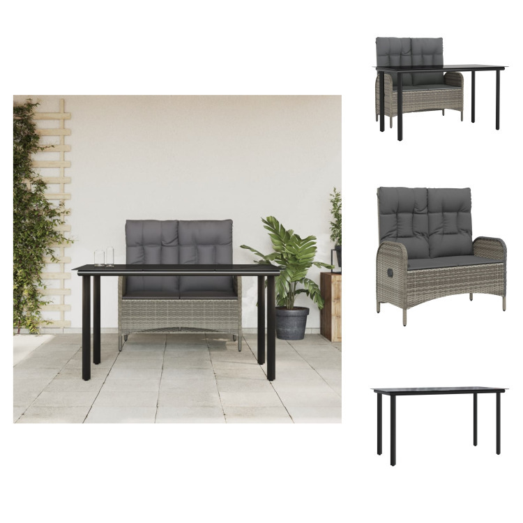 vidaXL 2-dielny záhradný jedálenský set s vankúšmi sivý polyratan - Záhradný nábytok sety