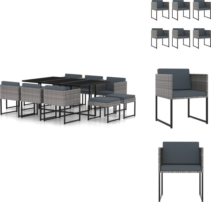 vidaXL 11-dielny záhradný jedálenský set s vankúšmi polyratan sivý - Záhradný nábytok sety