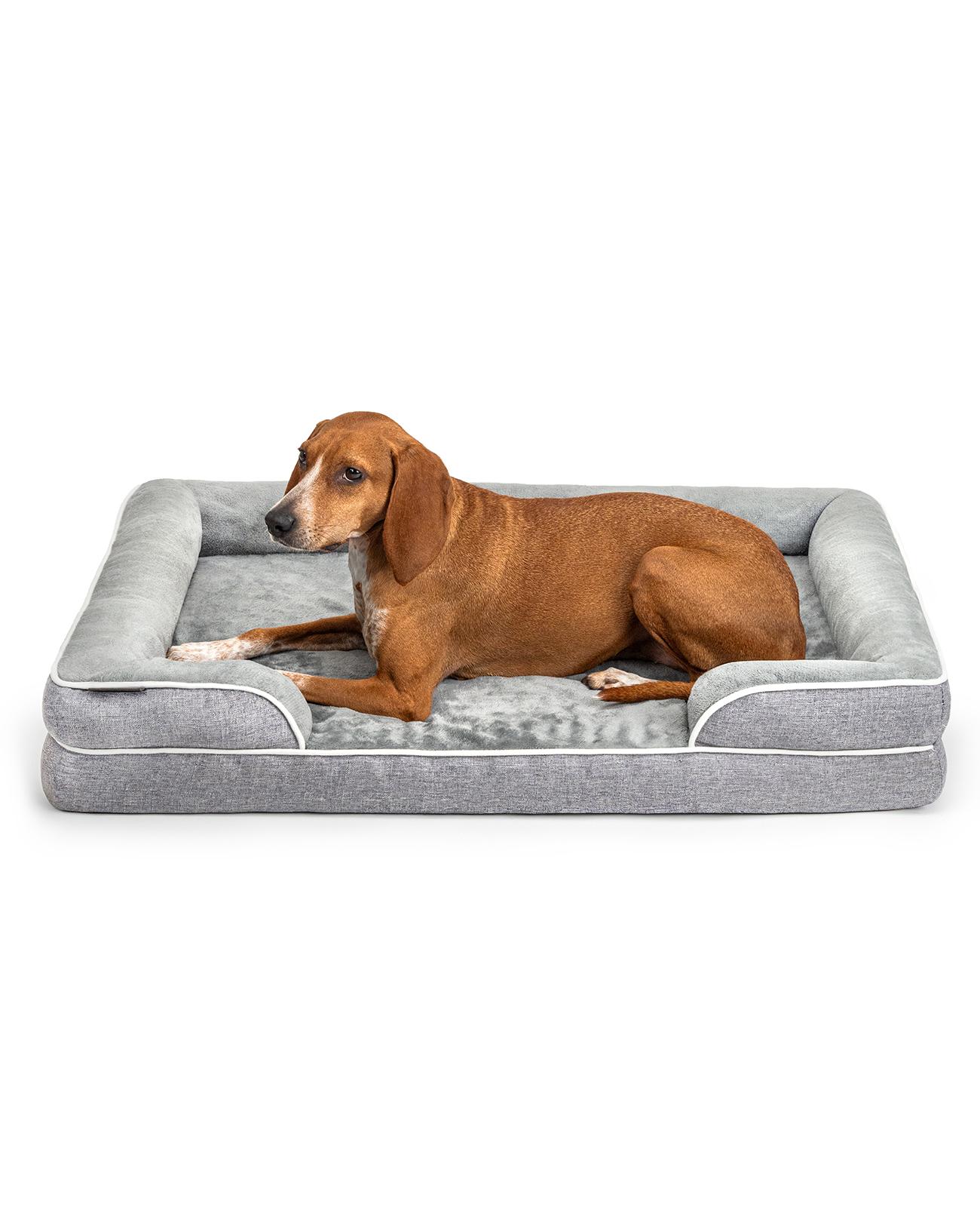 lionto Hundebett premium, orthopädisches Memoryfoam-Bett mit erhöhtem Rand, waschbarem Bezug & stabilem Halt, 97x71x17 cm, grau DB10211