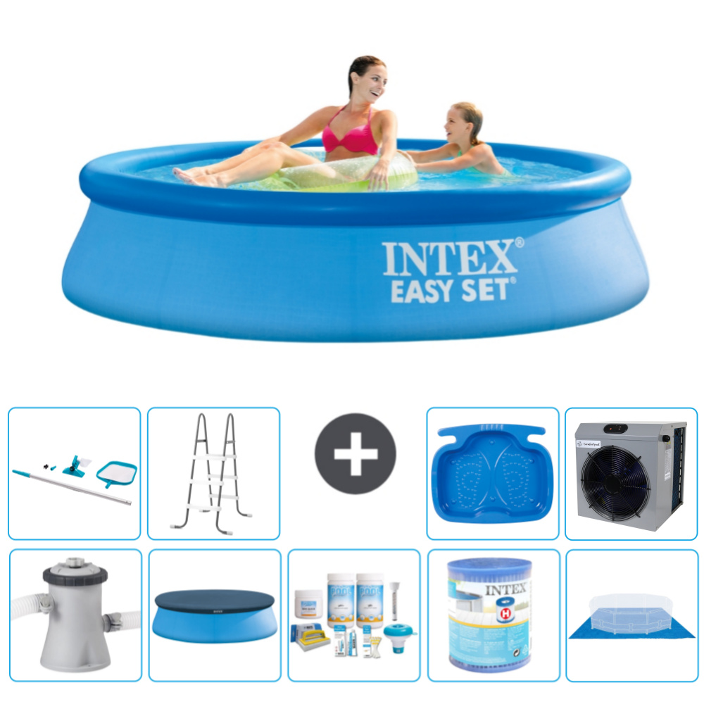 Intex okrúhly nafukovací bazén Easy Set - 244 x 61 cm - modrý - vrátane krytu čerpadla - balík na údržbu - filter - podložka - čistiaca súprava - rebrík