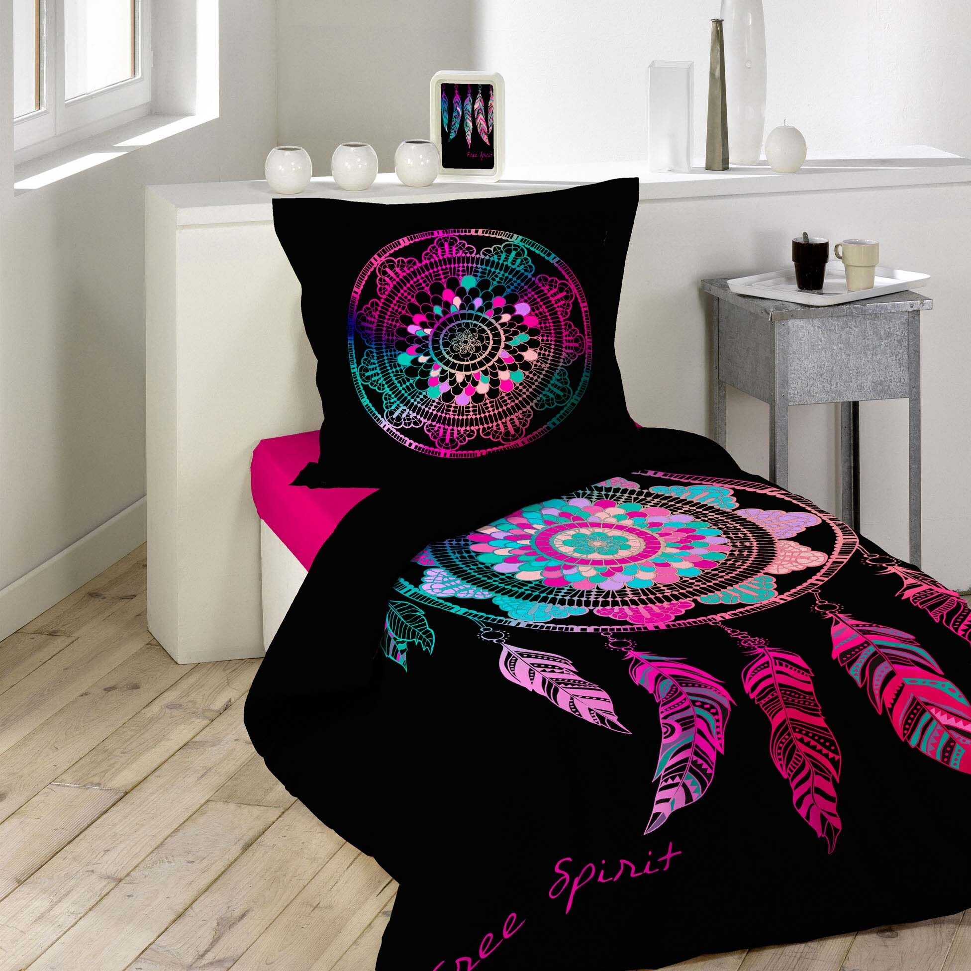 Dynamic24 2tlg Wende Bettwäsche 140x200 Traumfänger Baumwolle Bettdecke Bett Bezug Decke 1642030
