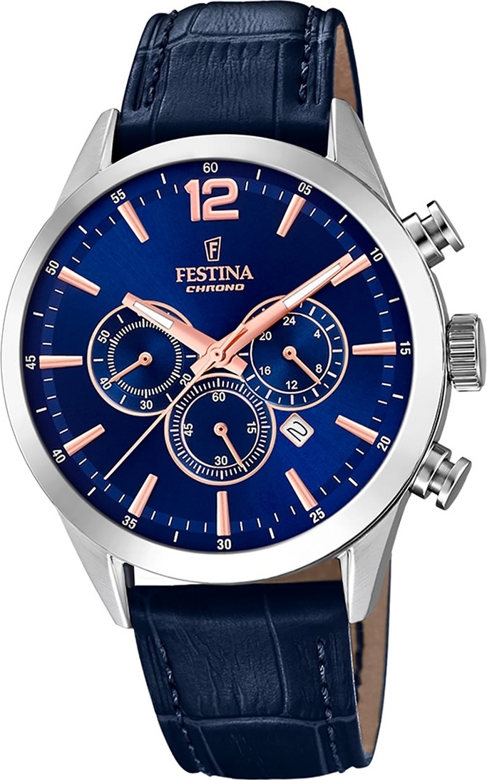 Kožené pánske náramkové hodinky Festina tmavo modré módne D2UF20542/4