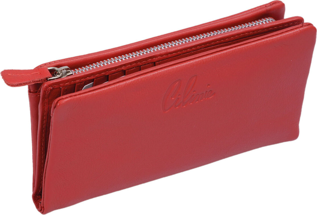 CILINIE Damen Geldbörse aus Leder, rot, 9x17cm, mit 11 Kreditkartenfächern und Scheinfach 3253005