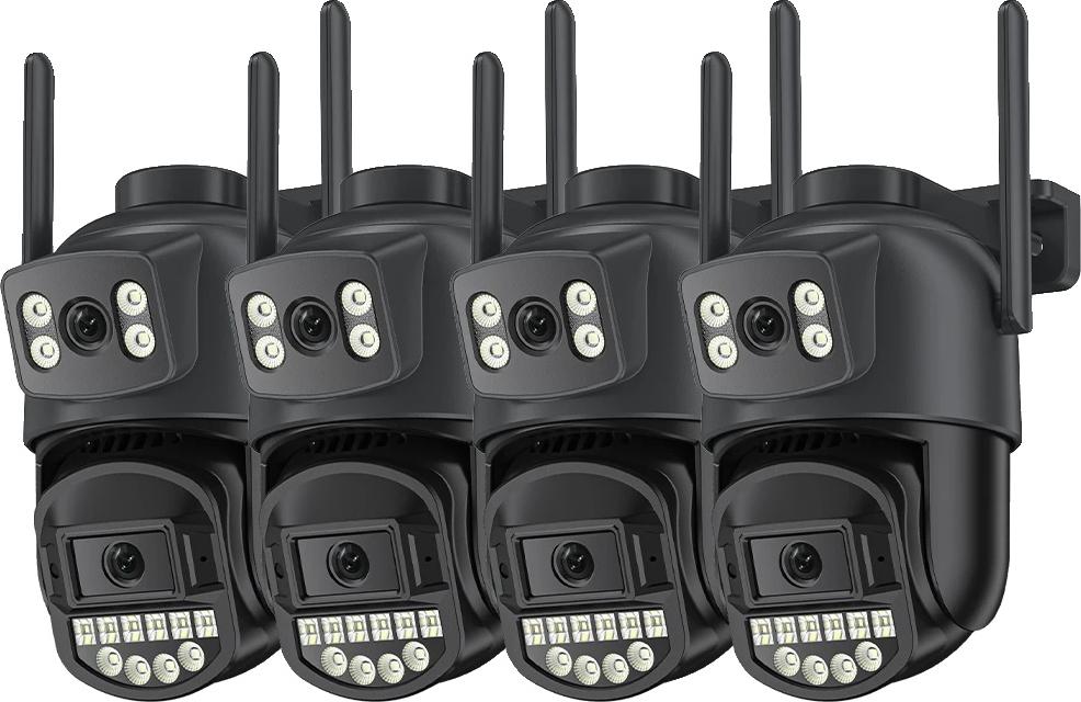 Monitorovacia kamera, dvojitý objektív, nočné videnie, 4ks CAM NO karta, zástrčka EÚ