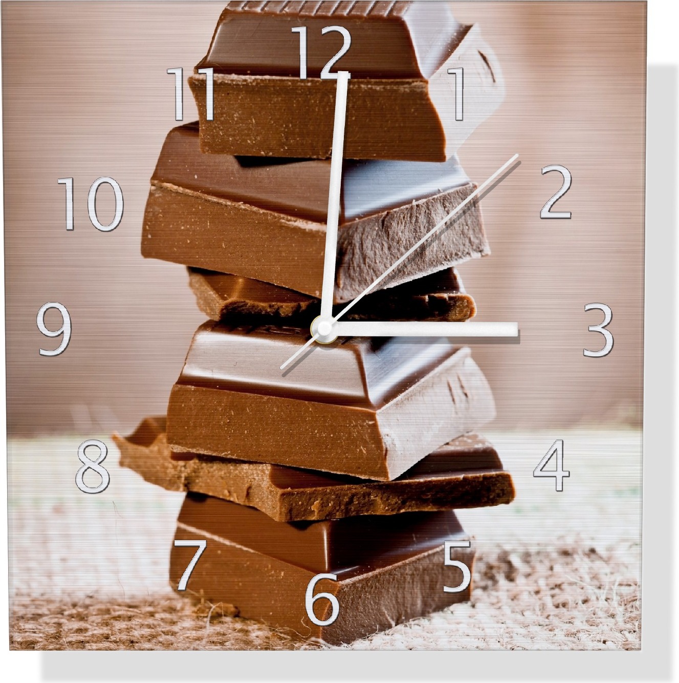 Wallario Design Wanduhr Schokoladenstückchen aus Aluverbund, Größe 30 x 30 cm udi0199-3030