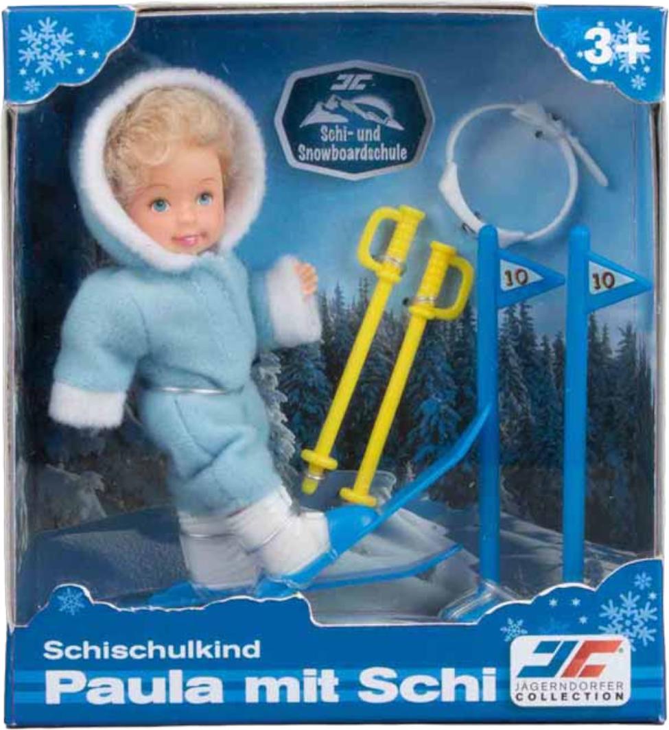 JAGERNDORFER JÄGERNDORFER Puppe Paula ca. 12 cm mit Ski + Torstange Kinder Spielzeug blau JC15020