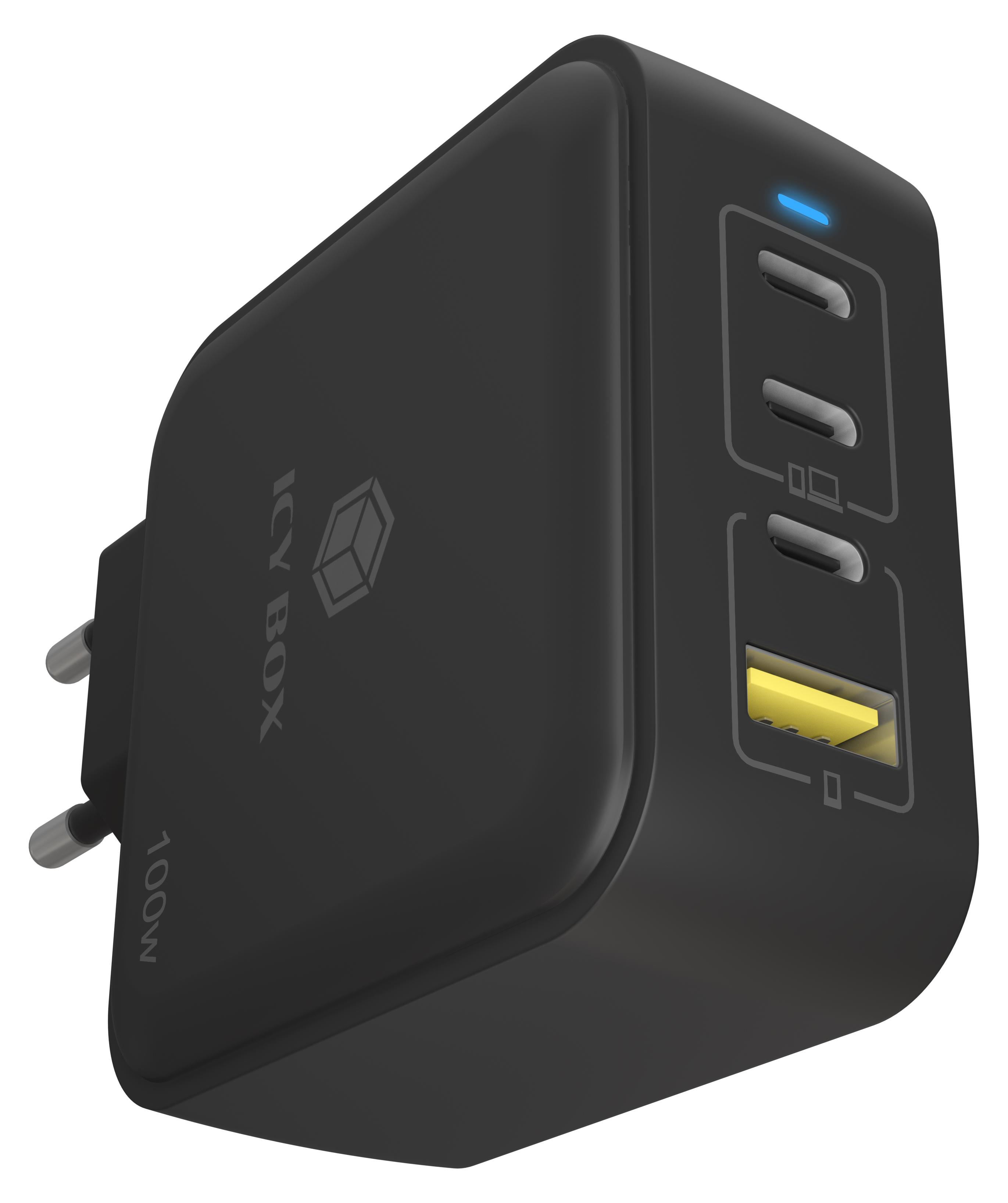 ICY BOX IB-PS1040-PD, 4Port 100W GaN Ladegerät mit PD 3.0, 3x USB Type-C®, 1x USB Type-A Anschluss, EU Stcker 61116