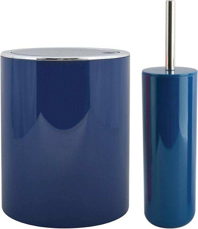 Spirella Badset 2-tlg. | Kosmetikeimer Mit Absenkautomatik & WC-Bürste | Edelstahl Fog Blau