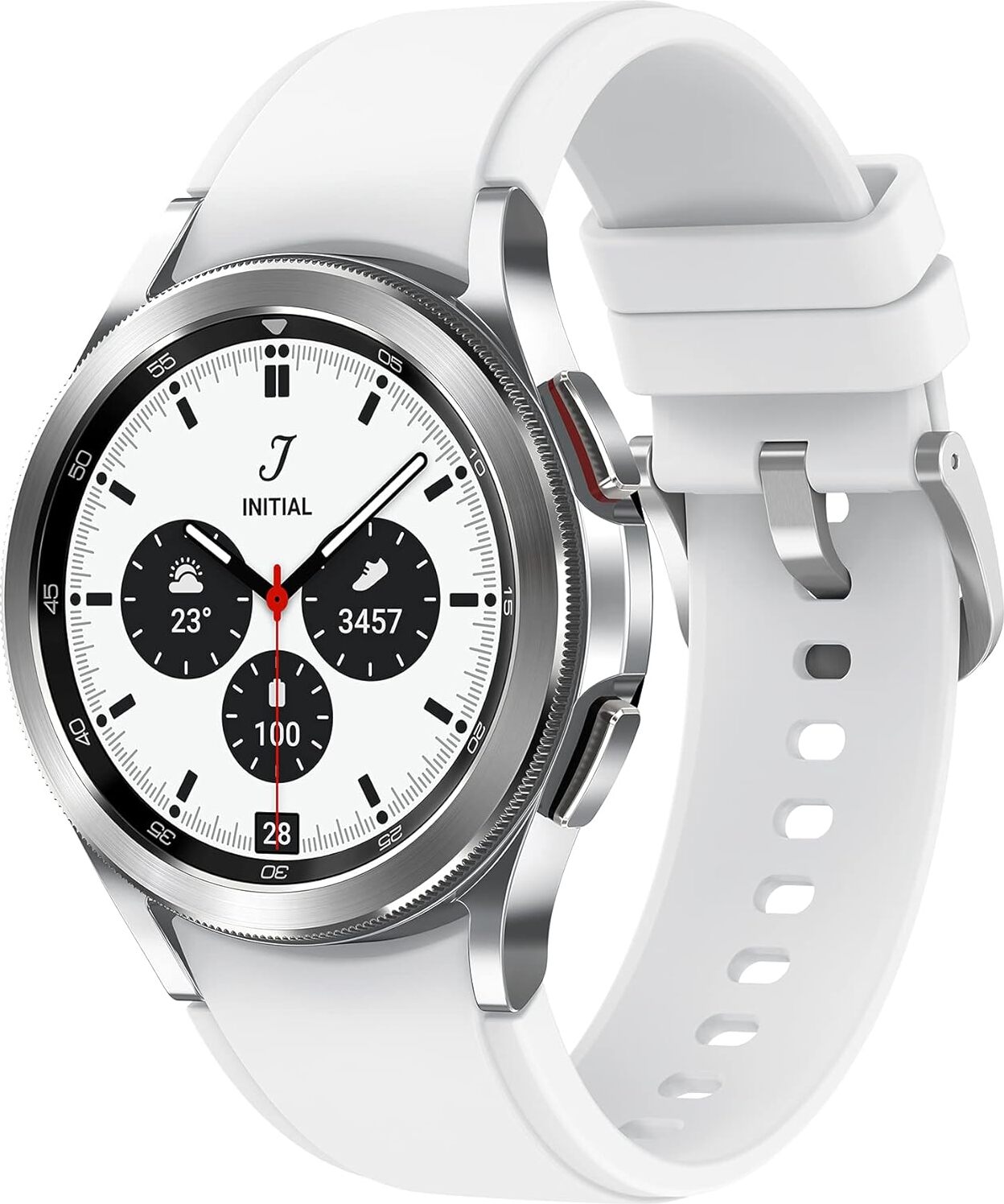 Samsung Galaxy Watch4 Classic 42mm LTE Smartwatch, otočný rámček, nositeľný operačný systém, sledovanie telesnej kondície, strieborná