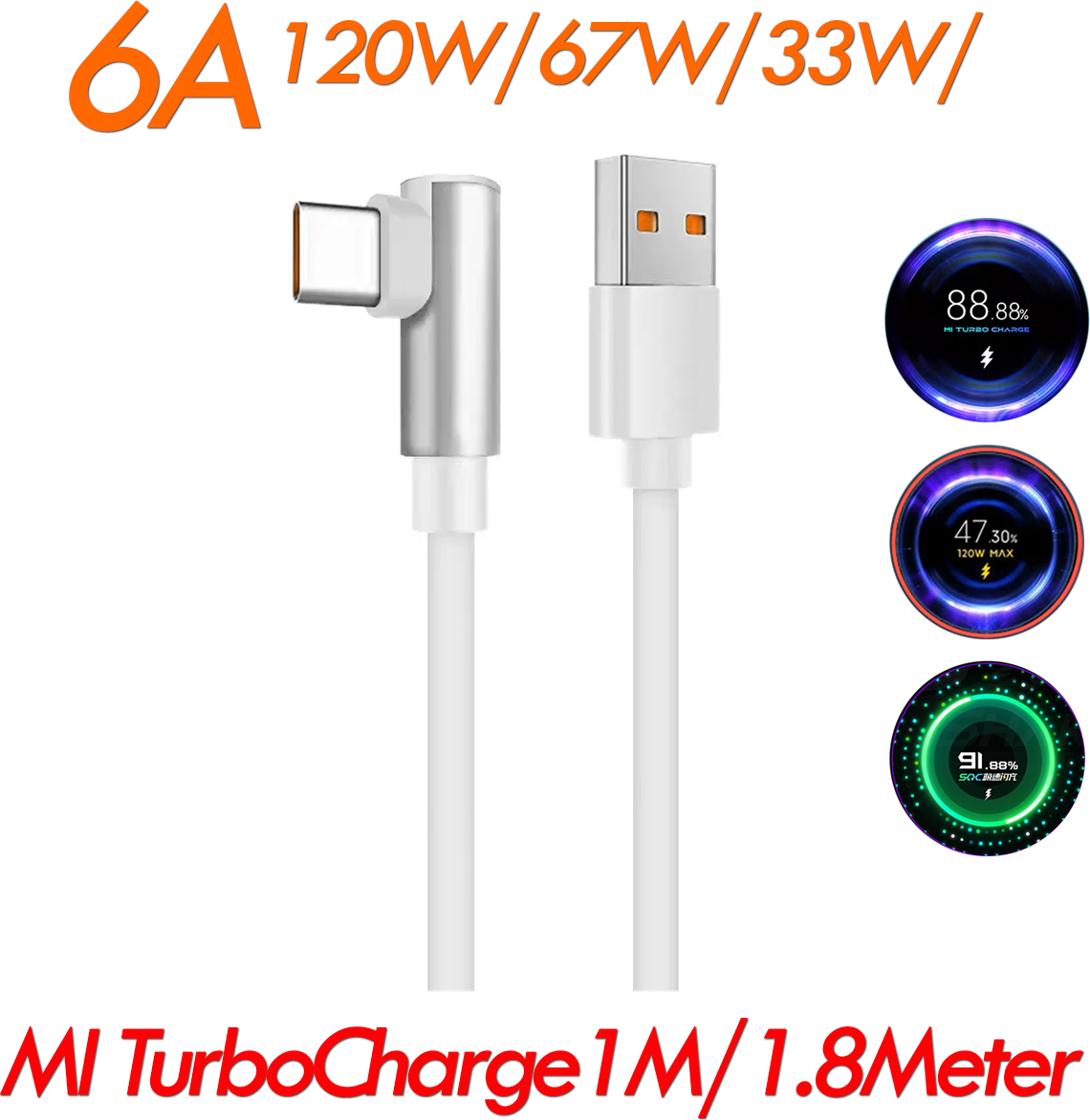 Telefonmax Xiaomi HYPERCHARGE Usb C Ladekabel Datenkabel Turbocharge Schnellladekabel für Xiaomi Mi 14T 14 13 12 uvm 1Meter Turbocharge 6A Type-A to Type-C Cable