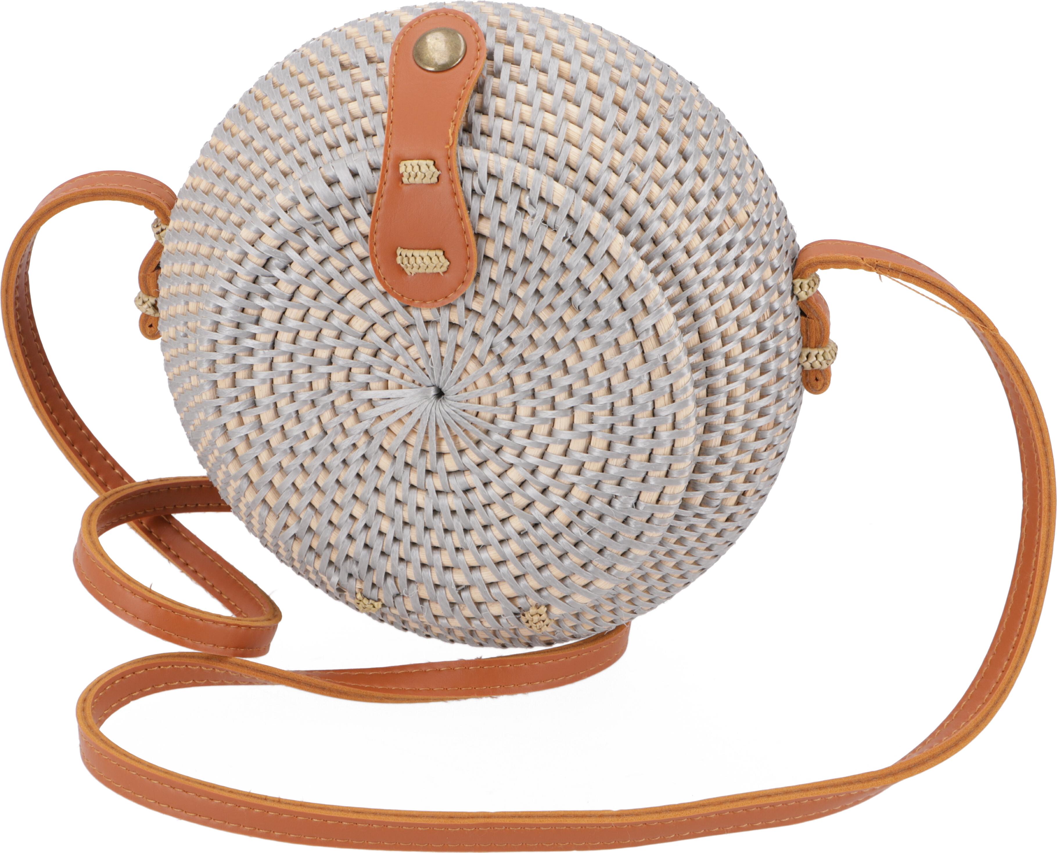 Guru-Shop Geflochtene Handtasche, Korbtasche, Rattantasche, Balitasche Rund - Modell 4, 20*20*10 cm, Körbe & Korbtaschen 41399