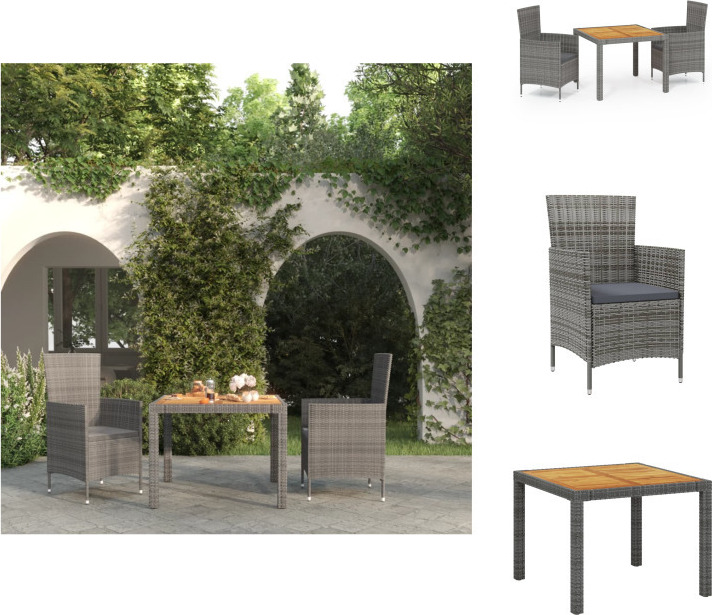 vidaXL 3-dielny záhradný jedálenský set s vankúšmi polyratan sivý - Záhradný nábytok sety