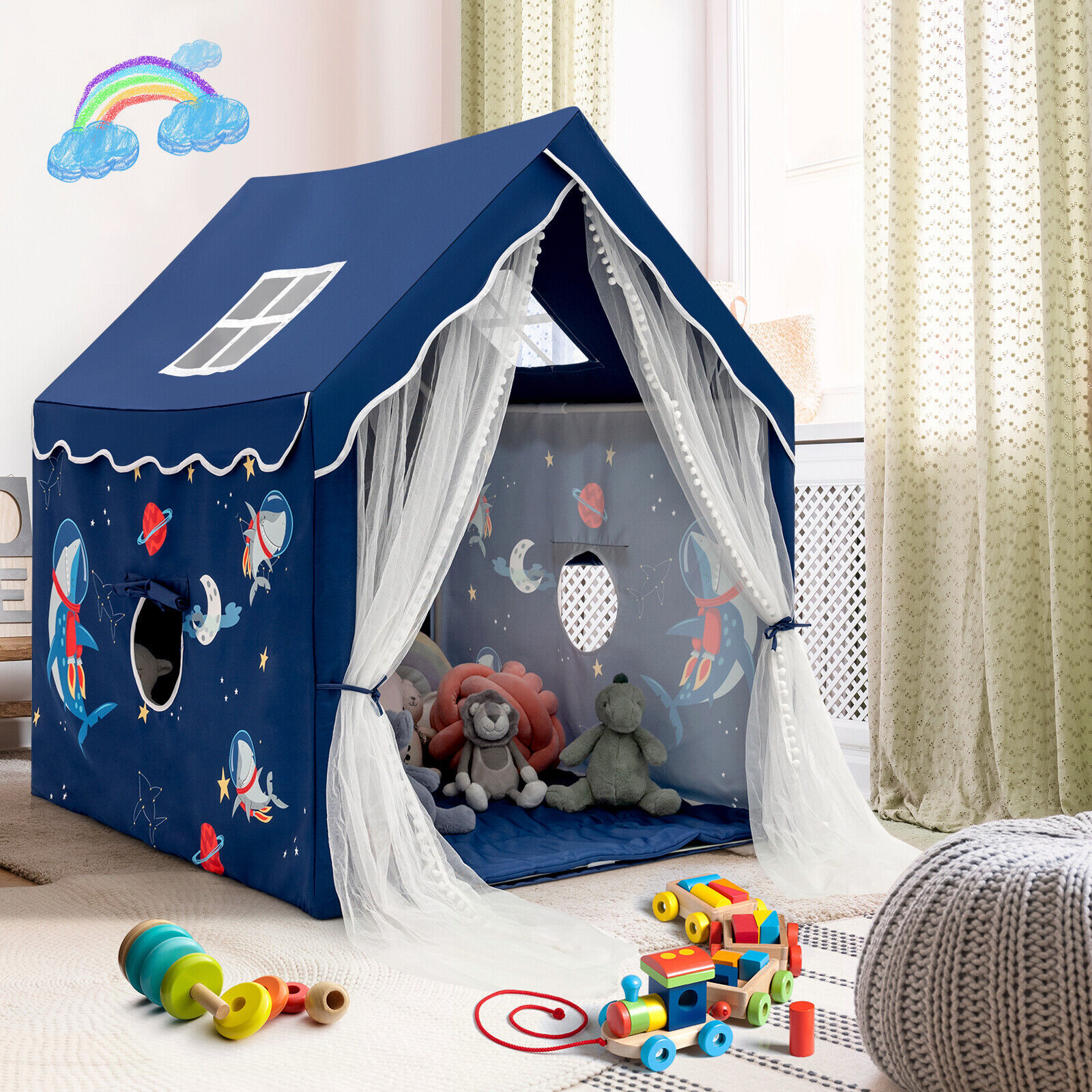 Tente de Jeu pour Enfants COSTWAY-Tapis et Fenêtres-Cadre