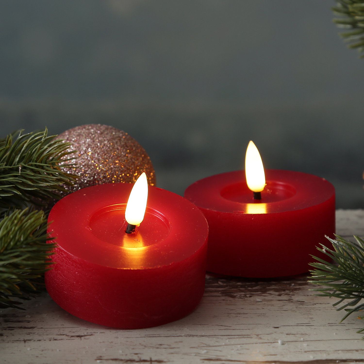 LED Maxi Teelichter Echtwachs - Rustik Optik Mit Timer, 2er Set Grau