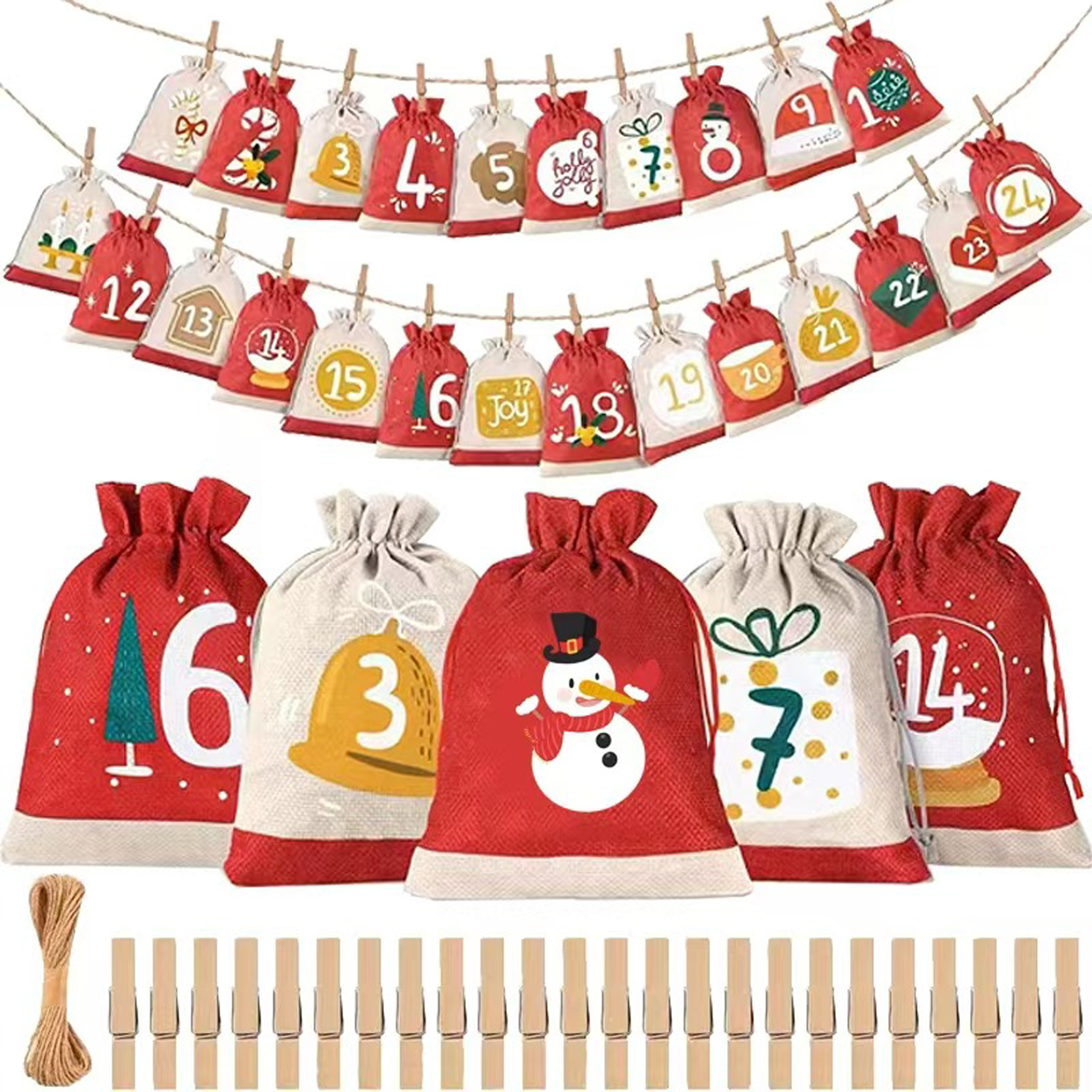 SARIAN Adventskalender zum Befüllen, 24 Adventskalender zum Selberbefüllen, Kinder, Weihnachtskalender zum Befüllen von Tüten, Adventskalender 2024 A