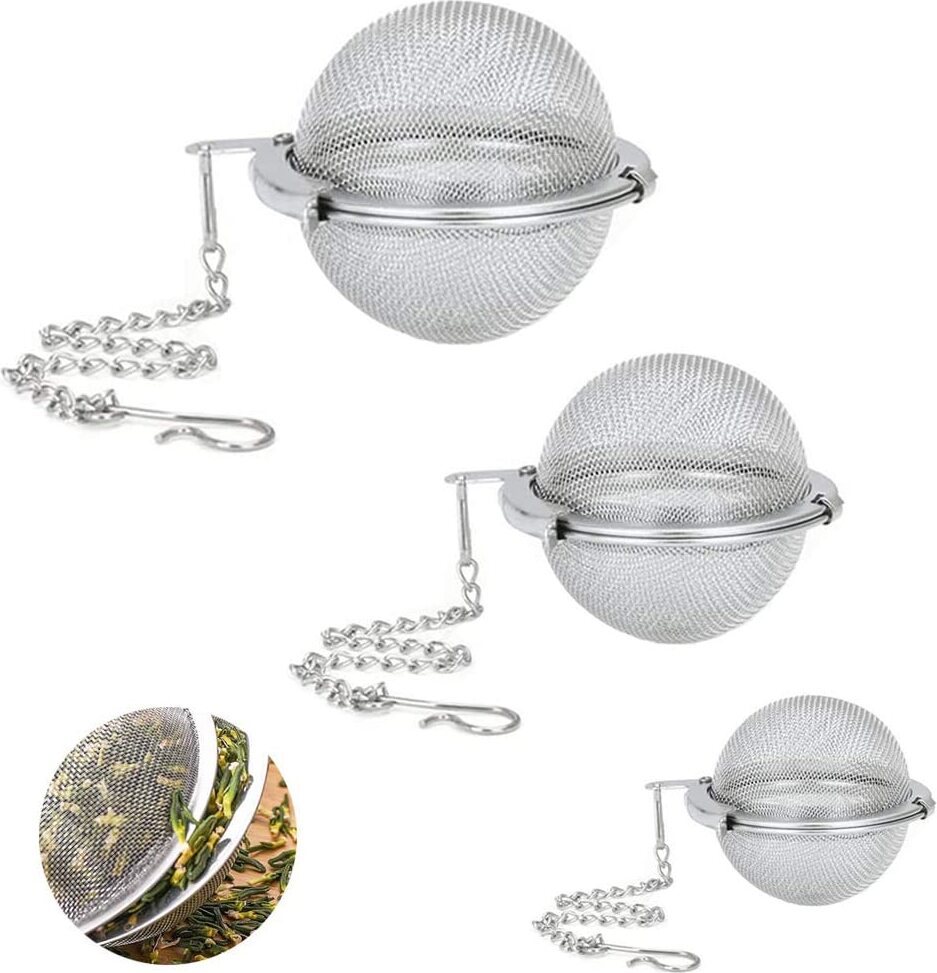 3-teiliges Gewürzsieb Set Edelstahl - Teeei Mit Kette Für Lose Gewürze Und Tee