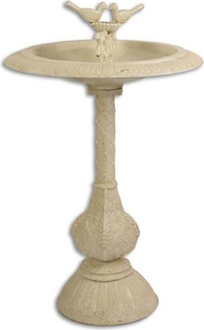 Casa Padrino Jugendstil Vogelbad mit 2 dekorativen Vögelchen Antik Weiß H. 77,5 cm - Gusseisen Vogeltränke - Garten & Terrassen Deko Accessoires
