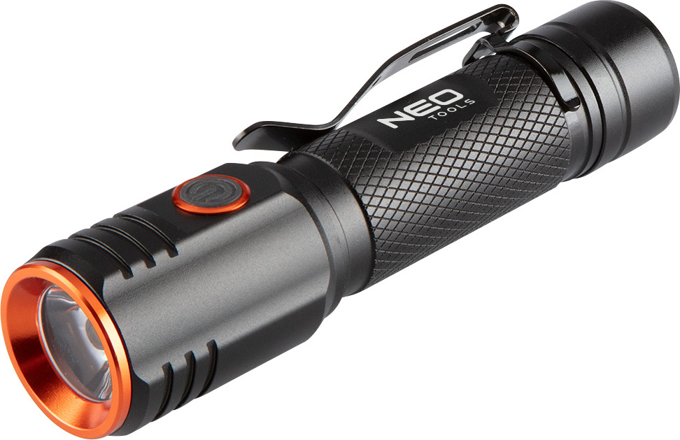 NEO TOOLS Akku-Taschenlampe USB C 2000 lm, 20W, CHN LED, Reichweite 180m, Li-Ionen-Akku 3.7V 2200mAh, IPX6, 4h Ladezeit, 4h Betriebszeit, 5 Betriebsfunktionen 99-067