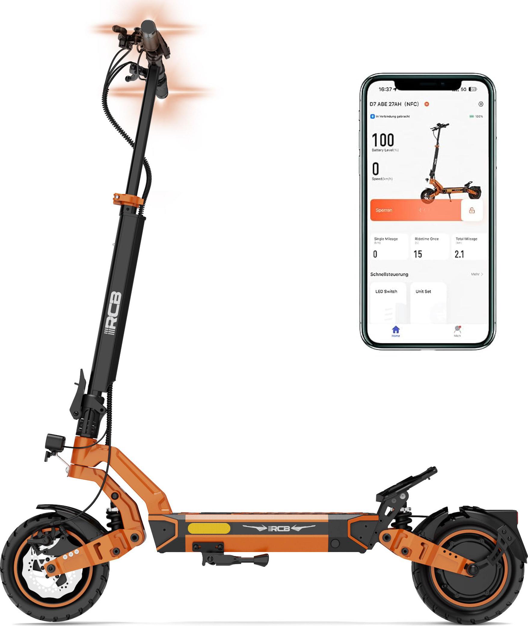 RCB D7 Ultra E-Scooter mit Straßenzulassung bis 1600W 20,8 Ah NFC Blinker App bis 100 km Reichweite App