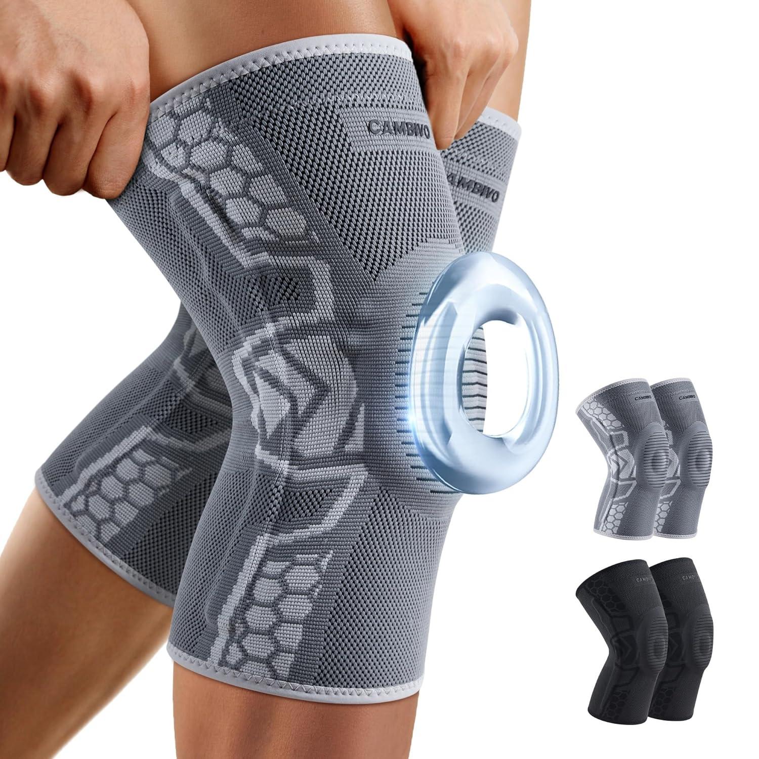 CAMBIVO Ginocchiera Ortopedica Di Compressione 2 Pezzi - Tutore Con Strisce Antiscivolo, Per Sport, Corsa, Palestra E Sostegno Legamenti