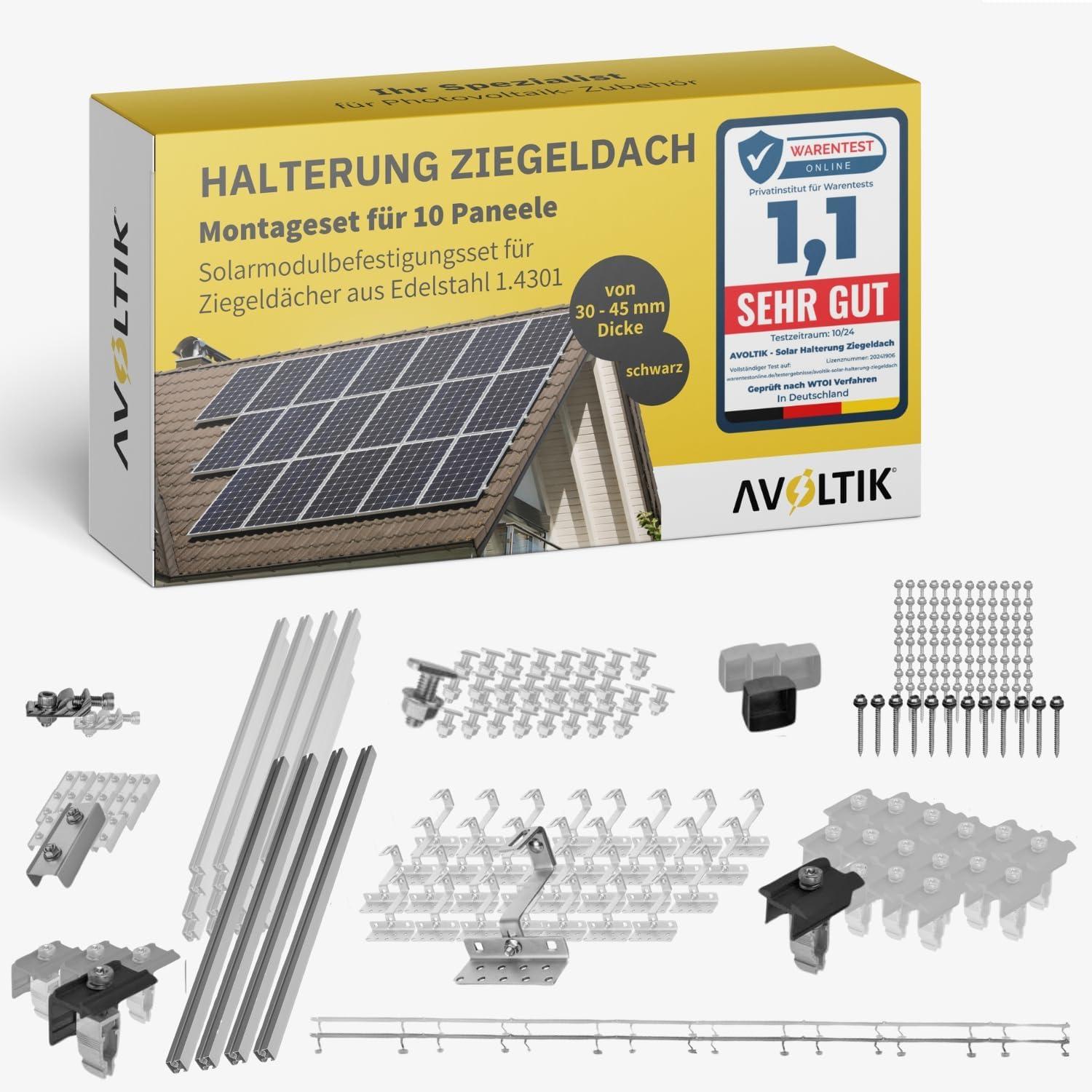 Avoltik Solar Halterung Ziegeldach Montageset mit Klemmen Schwarz Dach für 10 Module avoltik-3335082