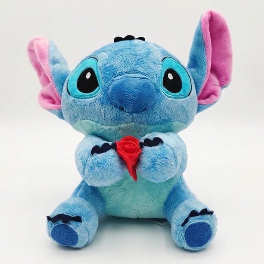 Disney Trading Disney Stitch Plüschtier 20 cm mit Rose Kuscheltier Offiziell lizenziert