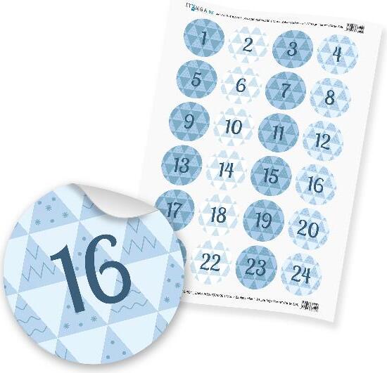 itenga Zahlensticker Z26 Adventskalenderzahlen 1-24 Retro 80s 90s / Blautöne