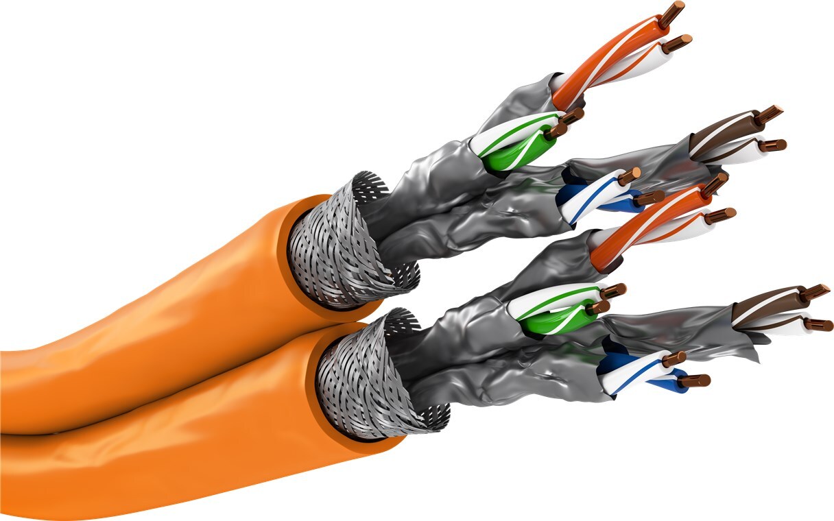 goobay Cable LAN CAT 7 A de 50 m, cable Ethernet doppelt geschirmt (PiMF), cable Kupfer CU, AWG 23/1 LSZH, halogenfrei, PoE, geeignet für Heim- und Geschäftsnetzwerke, orange, 75714 372509