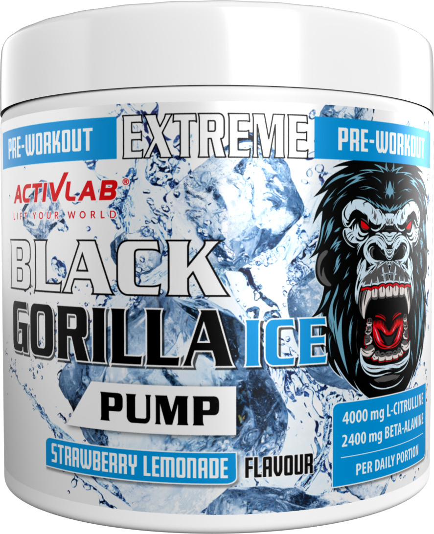 Activlab Black Gorilla ICE PUMP PreWorkout 300g, Beta-Alanin, AAKG, L-Citrullin, Niacin, Bodybuilding, größere Muskeln, Fitness, MMA - Erdbeerlimonade ACTIV/1829