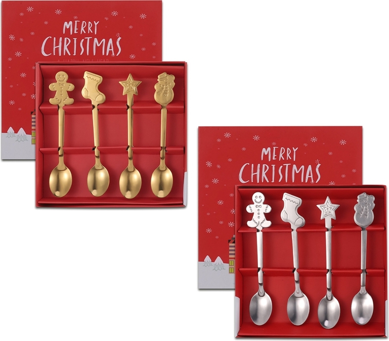 ESRISE Weihnachtslöffel Set 6 Stück - Edelstahl Mit Weihnachtsmotiven Gold