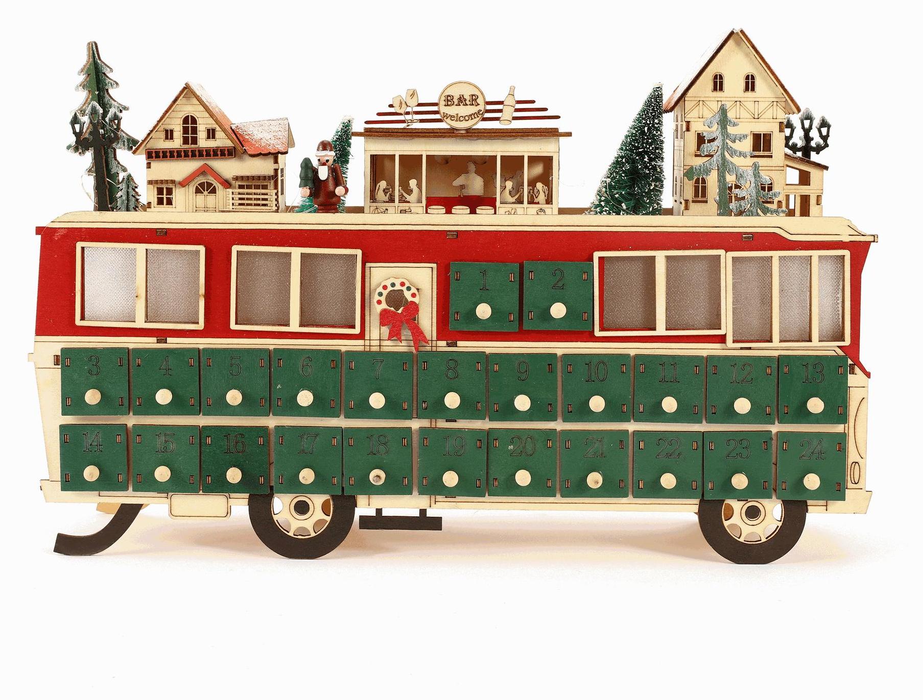 mc star Adventskalender aus Holz Weihnachts-Adventskalender mit 24 Zugkästen, mit LED, Weihnachtskalender Wiederverwendbarer, mit 24 Türchen,
