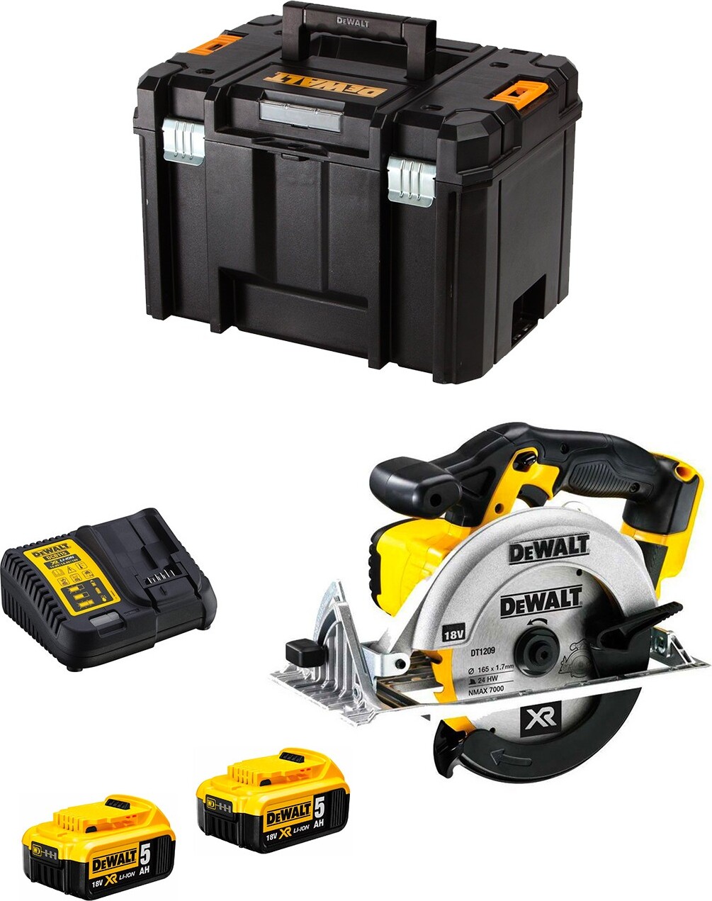 Handkreissäge DeWALT DCS391P2 (2 x 5,0 Ah + DCB115 + TSTAK VI)