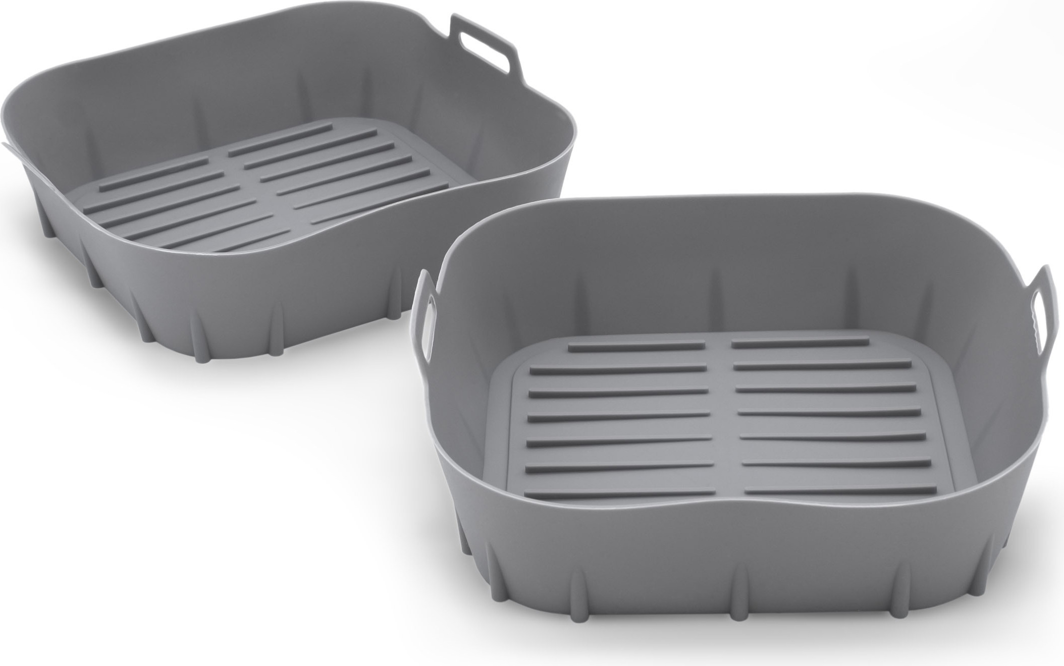 1.04 Silikónový kôš do fritézy 20,5 x 20,5 cm - 2 kusy v sivej farbe - silikónová forma do teplovzdušnej fritézy