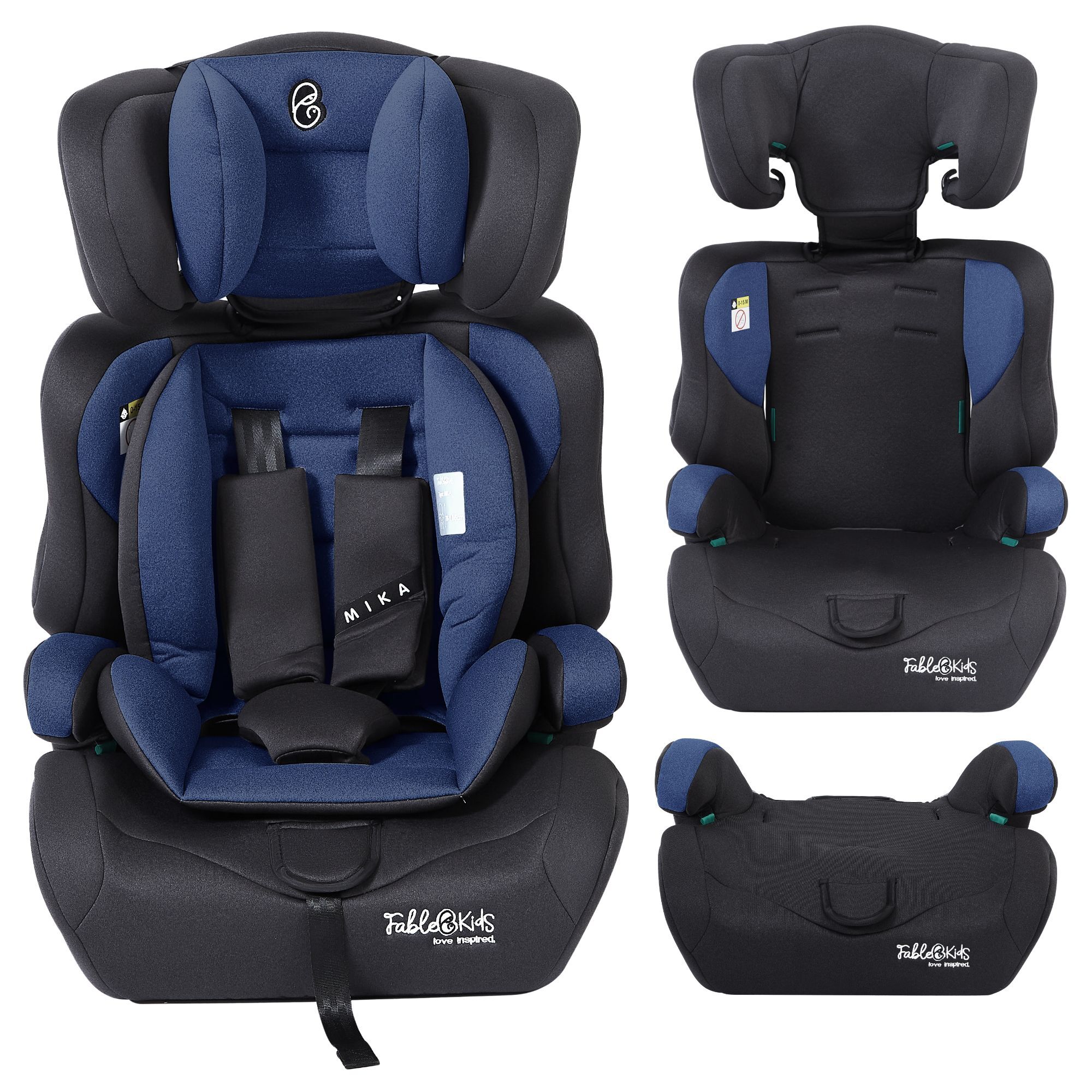 FableKids MIKA Autokindersitz 76–150 cm ab 15 Monate 3-Punkt-Gurt Blau FA-HE-AKS1B