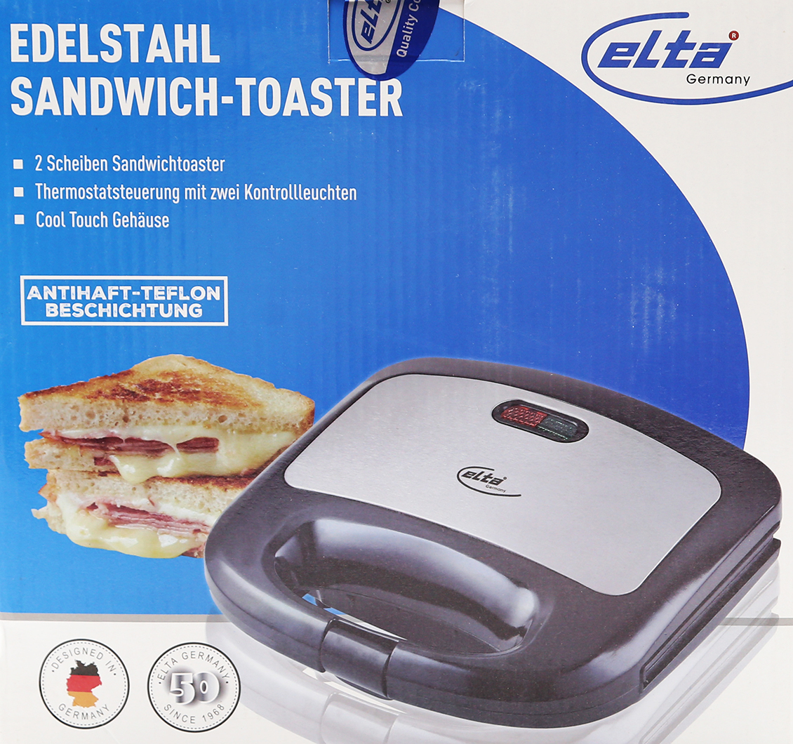 ELTA Edelstahl Sandwichtoaster, ST-102, Edelstahl/Schwarz
