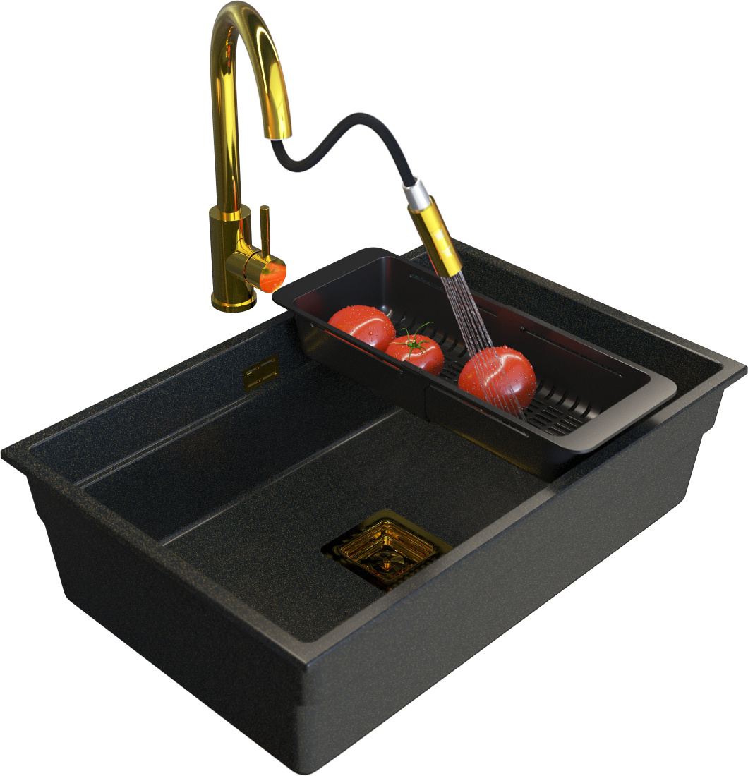 Granitar Granitan | Granitspüle EPIR70 - Schwarz mit Goldpartikeln - Einbau- oder Unterbauoption - Hochwertig und Modern EPIR27762
