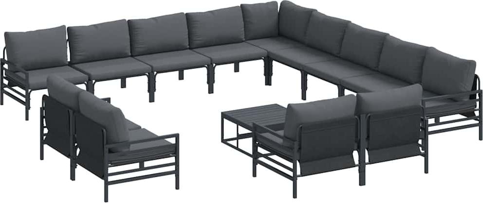 Gartensofa-set mit Kissen 14 pcs Schwarz Stahl