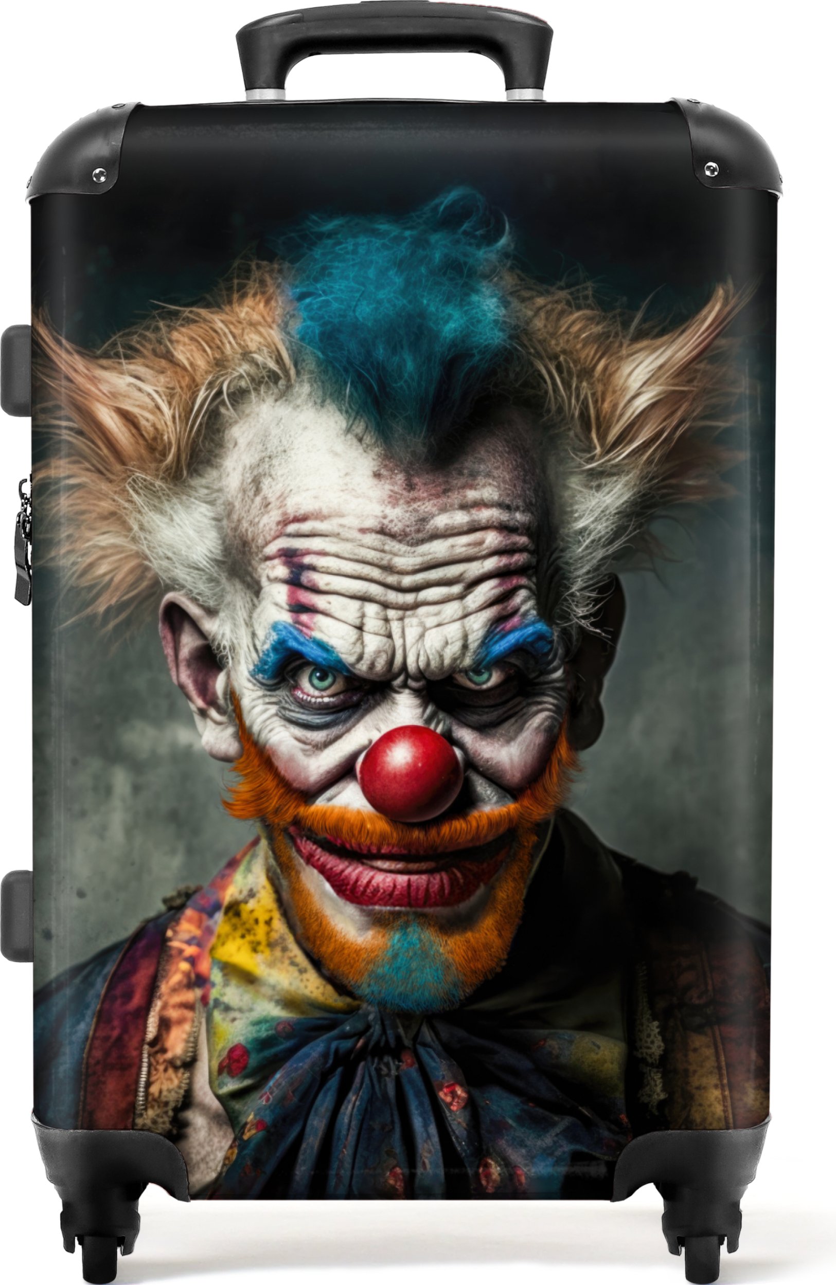 NoBoringSuitcases.com® Großer Koffer - Clown - Porträt - Make-up - Clownsnase - Kleidung - Kombinationsschloss TSA - Hartschalen Trolley 4 Rollen - 72 liter - Reisekoffer - 66 cmKoffer Mittelgroß 67x43x25 cm, 72L, 715|553693