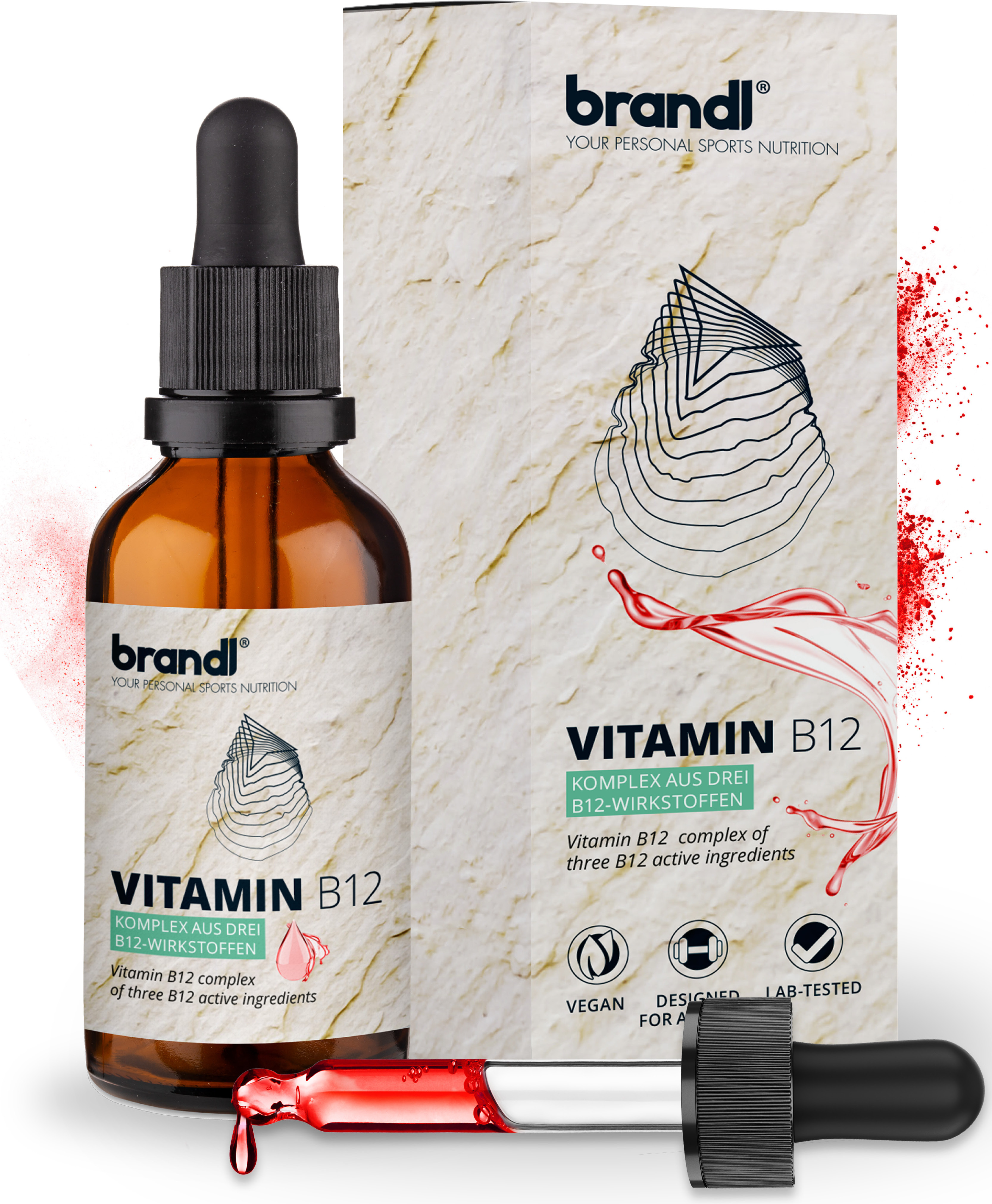 brandl® B12 Vitamin hochdosiert mit 3 Aktivformen | Vitamin B12 Tropfen | B 12 Vegan & alkoholfrei B12-F-50